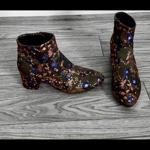 Pink and Blue Floral Patterned Black Boots